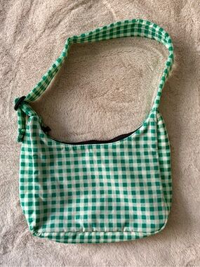 BAGGU Mini Nylon Shoulder Bag Green Gingham